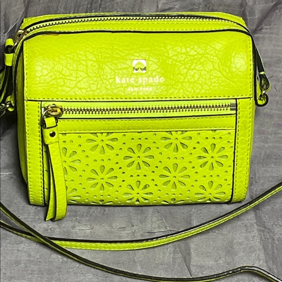 kate spade Handbags - ***1pm Start*** Kate Spade Neon Green Floral Laser Cut Crossbody Bag